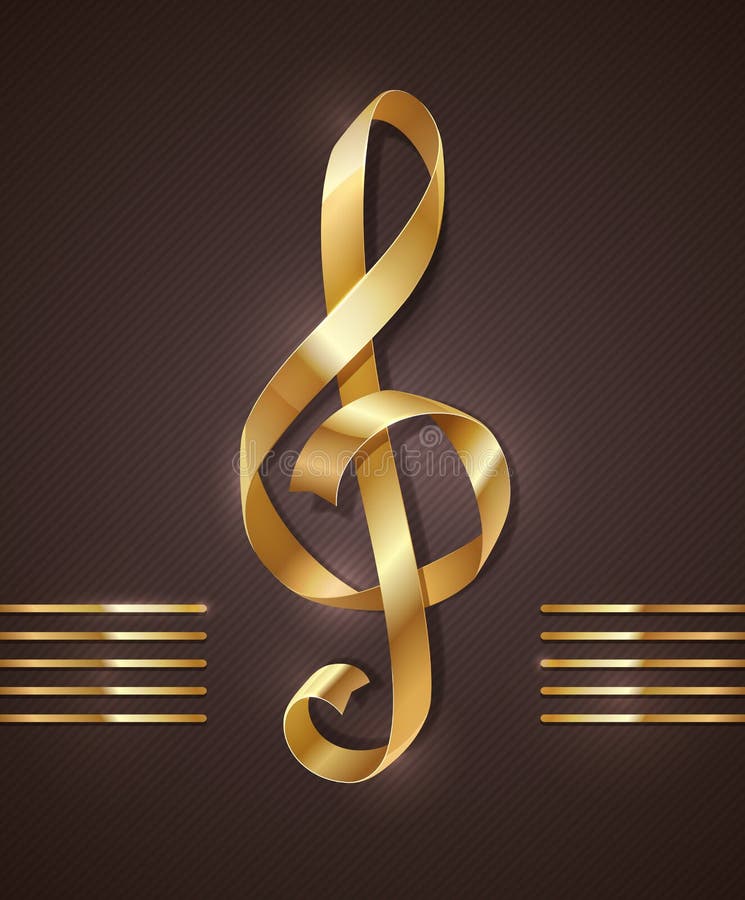 Gold ribbon in the shape of treble clef. Gold ribbon in the shape of treble clef.