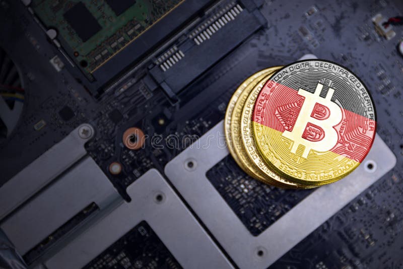 Golden Bitcoins With Flag Of New Mexico State On A Computer Electronic Circuit Board. Bitcoin ...