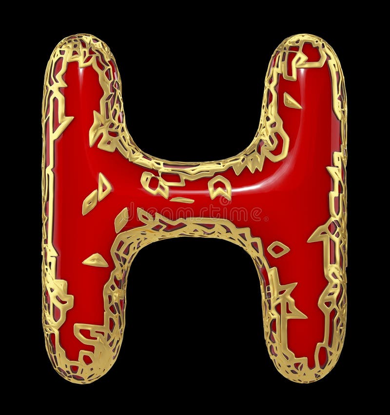 Golden Shining Metallic 3D with Red Paint Symbol Capital Letter H ...