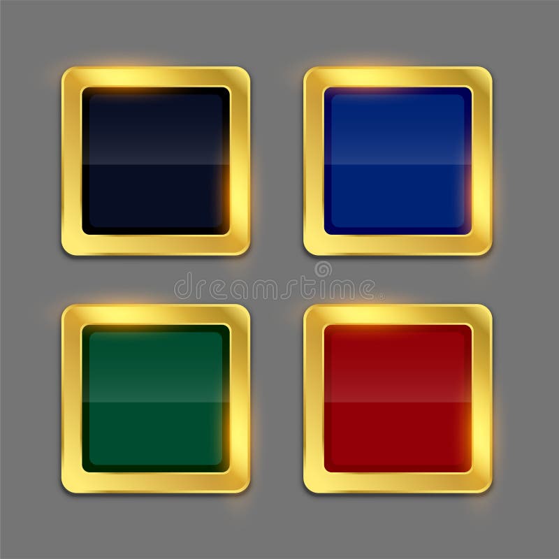 Golden shiny frame button in four colors set stock illustration Golden shiny frame button in four colors set stock illustration