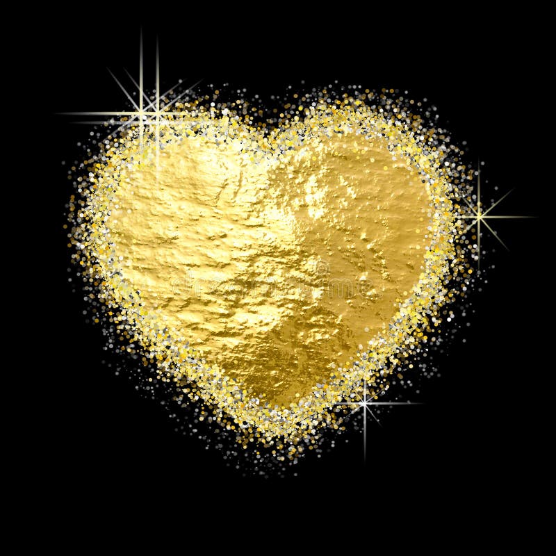 Golden Shiny Glitter Heart Shape on Black Stock Photo Image of
