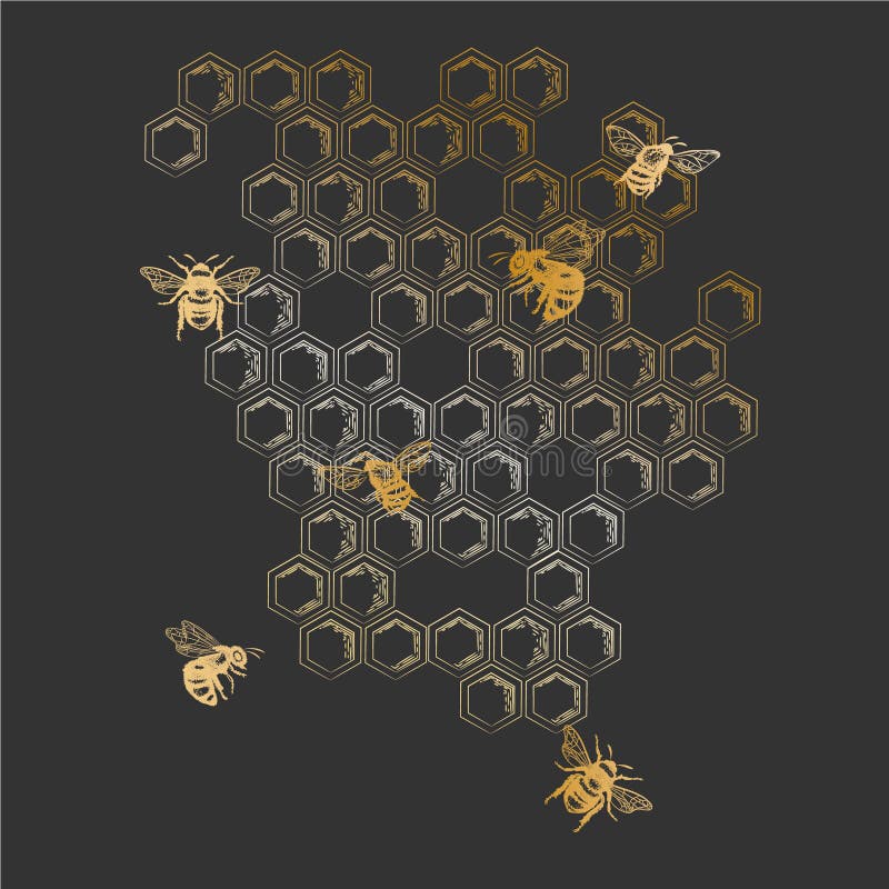 Golden shiny hexagon bee hive design background vector