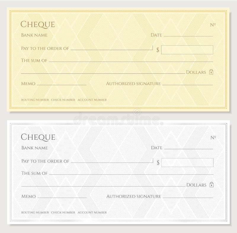 Cheque Check Template, Chequebook Template. Blank Bank Cheque with ...