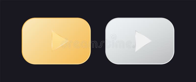 Golden and silver buttons. Rectangular shiny web shapes with play symbol royalty free illustration
