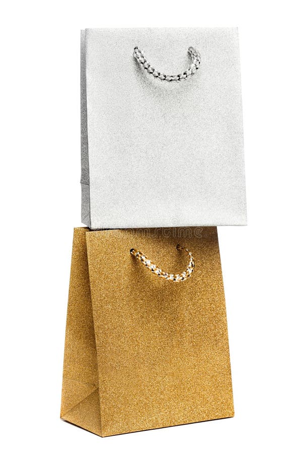 Golden and Silver Gift Bags on White Stock Photo Image of decorative