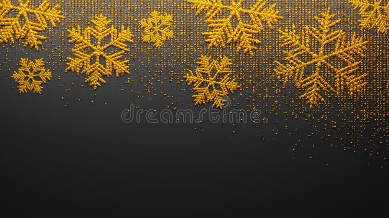 Golden snowflakes on a black background.