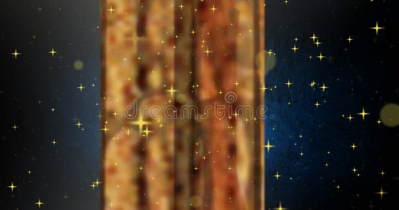 Golden sparkles animation over blurred vertical lines background vector illustration
