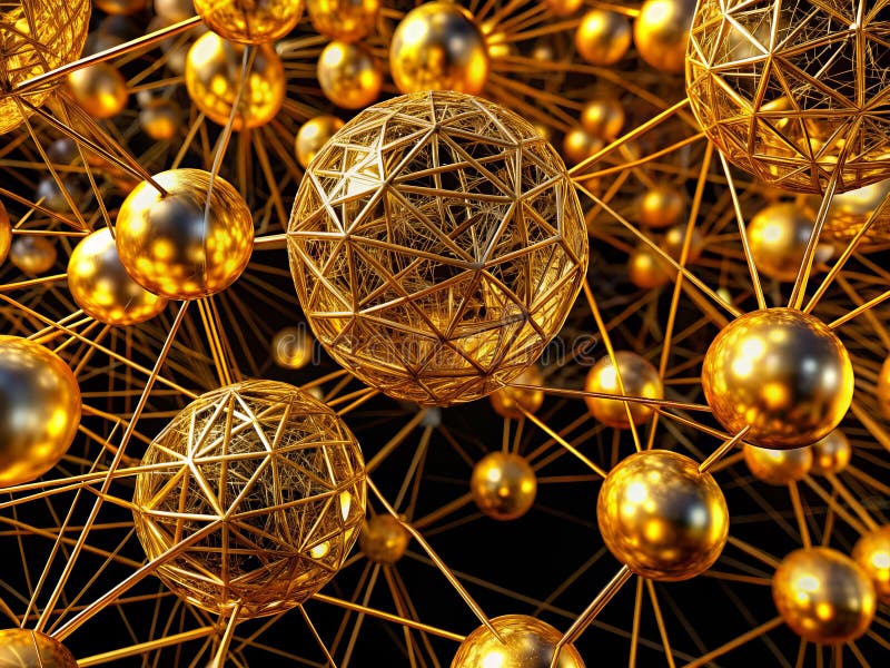 Golden Sphere Network A Captivating Worms Eye View of Intricate Abstract Art vector illustration