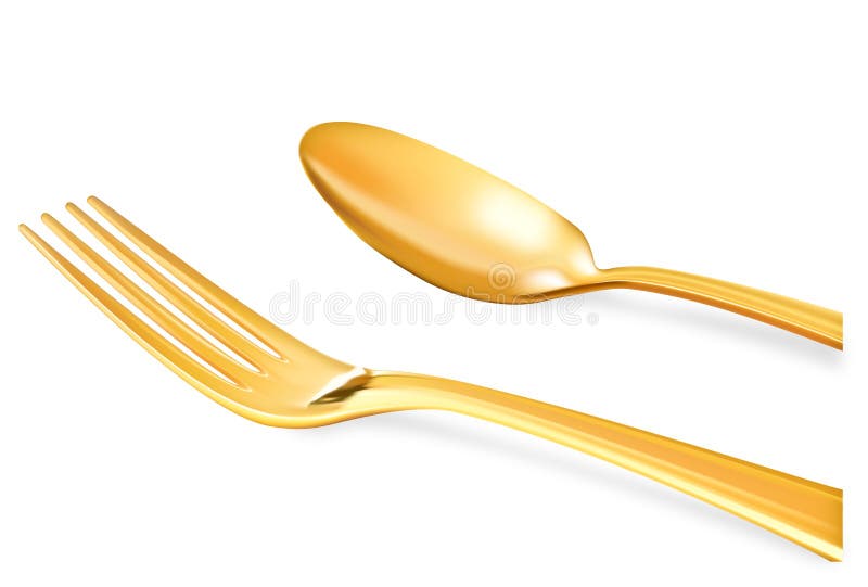 Golden spoon on white background