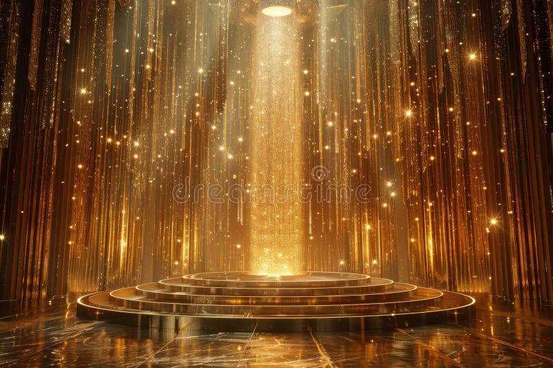 Golden stage with shining lights and columns creating a glamorous and luxurious atmosphere royalty free stock photo