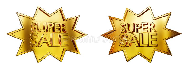 Golden star badge med ordet BIG SALE isolerat på vit 3D-återgivning. stock illustrationer