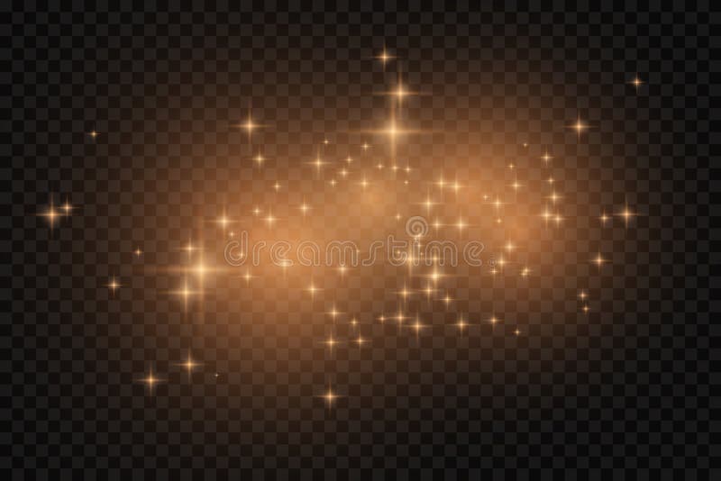 Golden star dust light effect isolated on transparent. Stock royalty free vector illustration. Objects are grouped. Background is different layer