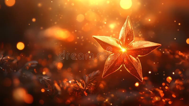A Golden Star med Bokeh Lights i en varm Ambiance. Ai Generated
