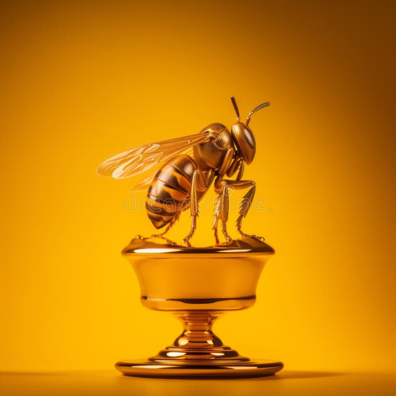 A Golden Statue of a Bee on Top of a Pedestal Stock Illustration