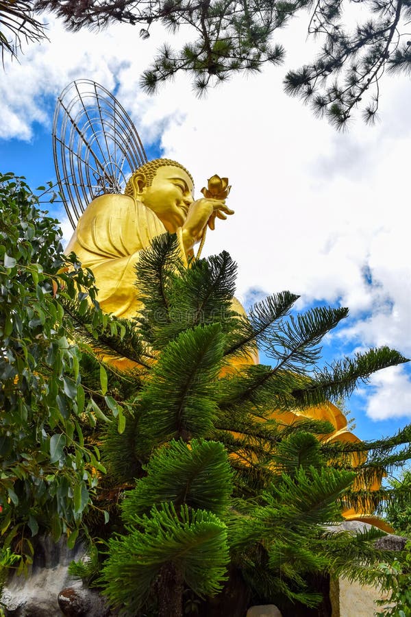 Golden Statue of Sakyamuni Buddha at Van Hanh Pagoda in Da Lat, Vietnam royalty free stock images Golden Statue of Sakyamuni Buddha at Van Hanh Pagoda in Da Lat, Vietnam royalty free stock images