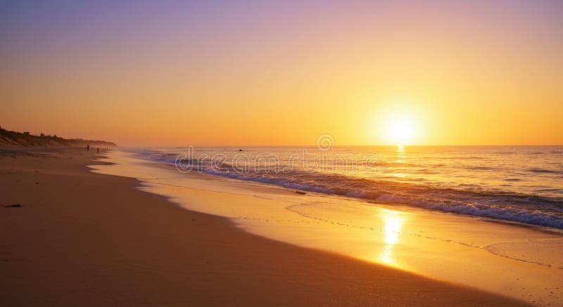 Golden Sunrise su una spiaggia di Tranquillo illustrazione vettoriale