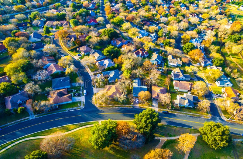 Golden Sunset Fall Colors over Home Community Suburbia Neighborhood
