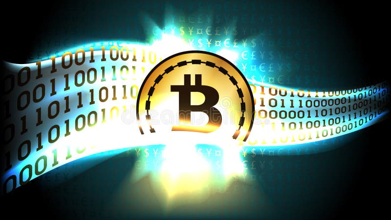 Golden symbol of cryptocurrency bitcoin exchanges currency signs for binary code stock illustration