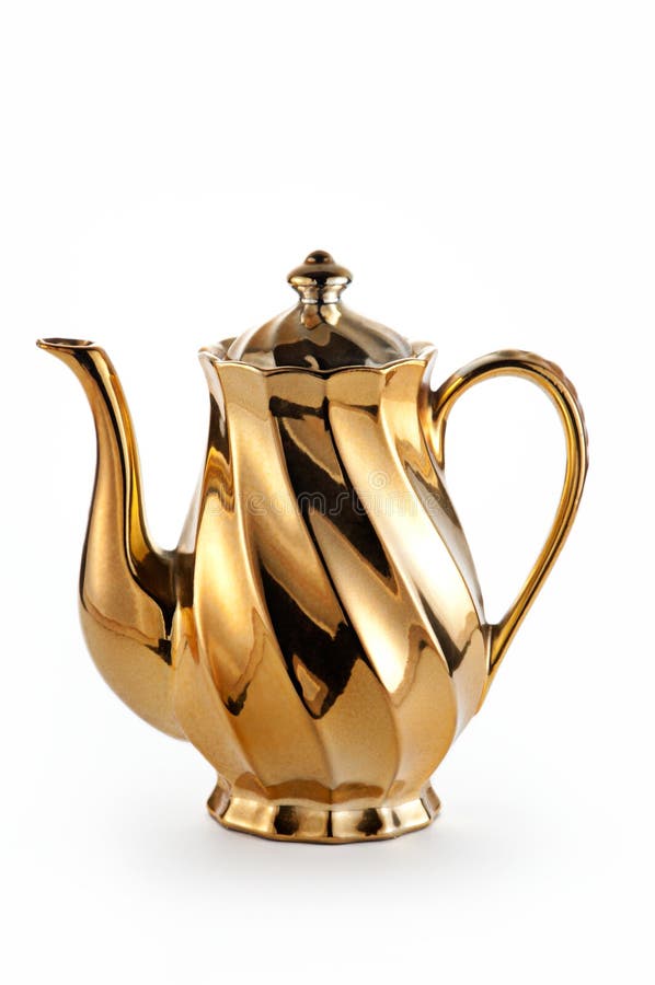 Golden Teapot and Cups on Concrete Counter, Square Crop Stock Photo