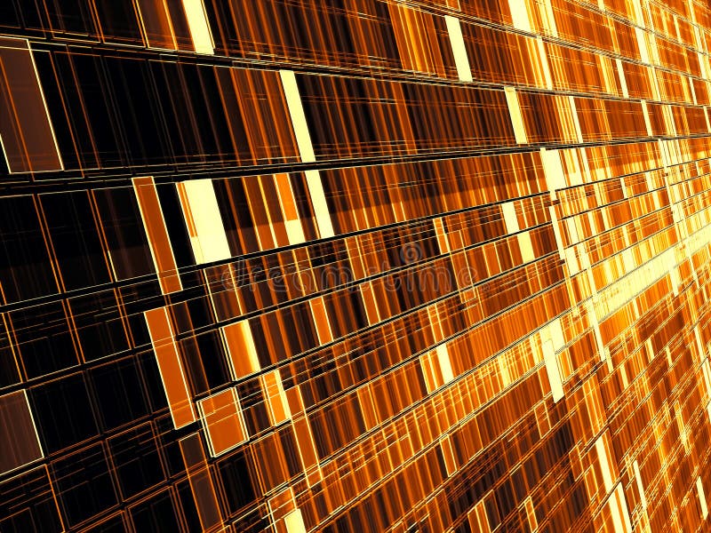 Golden technology or sci-fi backdrop - diagonal wall consist of rectangular cells. Abstract computer-generated image - tech royalty free stock photography