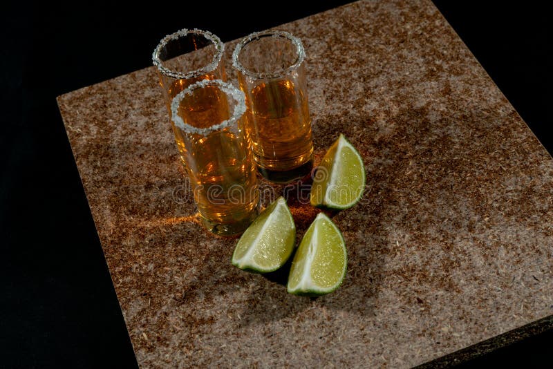Golden Tequila with Lemon and Salt. Drinks, Liquor Stock Photo Image