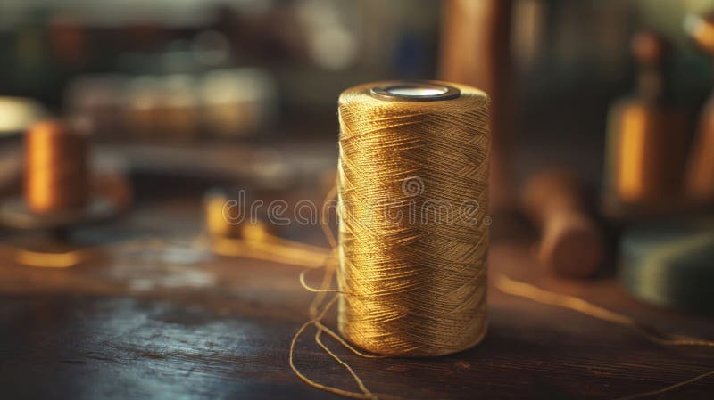 Golden Thread Spool on Table royalty free stock photos