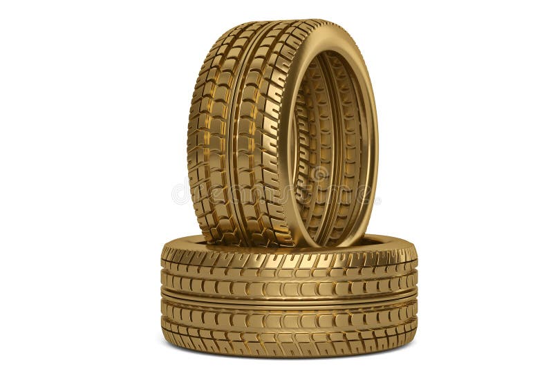 Golden Tire on White Background.3D Illustration. Stock Illustration
