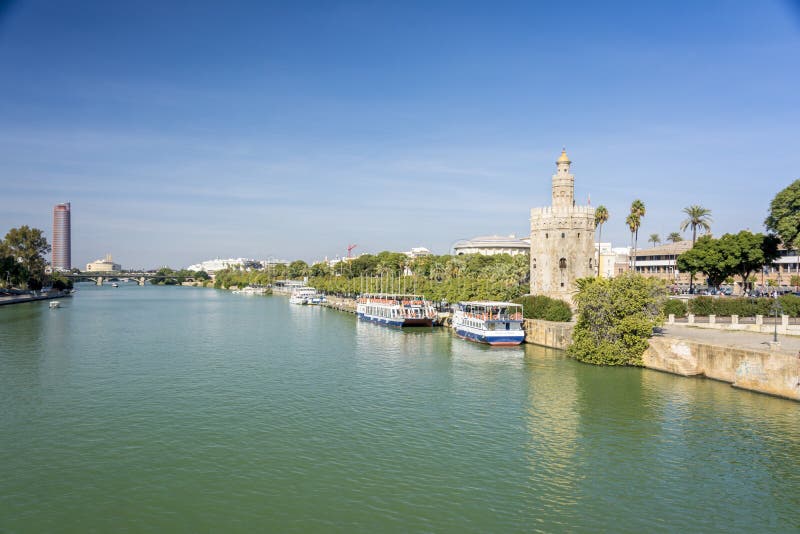 Golden tower or Torre del Oro, along the Guadalquivir river, Seville, Spain. royalty free stock image Golden tower or Torre del Oro, along the Guadalquivir river, Seville, Spain. royalty free stock image