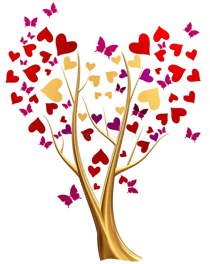 Golden tree with hearts and butterflies