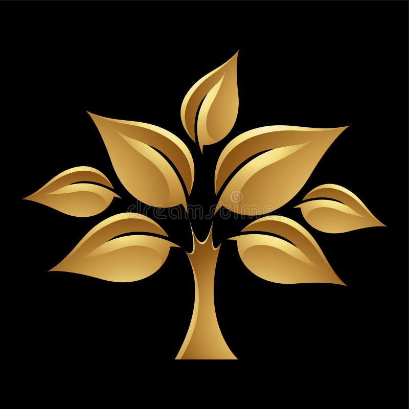 Golden Tree of Leaves on Black Background Stock Vector Illustration