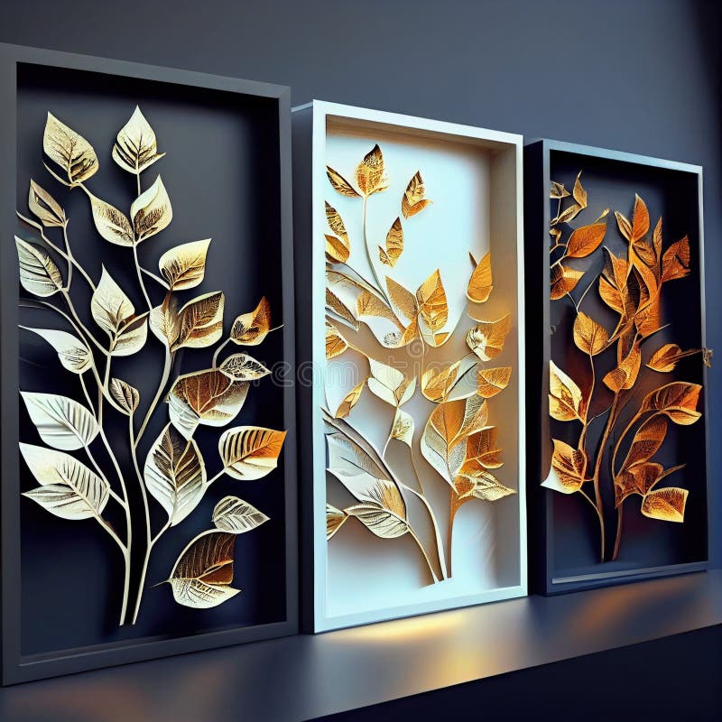 Golden Tree Leaves Wall Decor, Made with Generative AI Stock