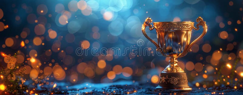 Golden Trophy on Blue Table royalty free stock image