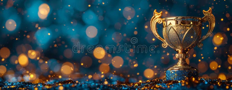 Golden Trophy on Blue Table stock images