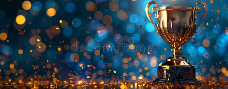 Golden Trophy on Blue Table royalty free stock photos