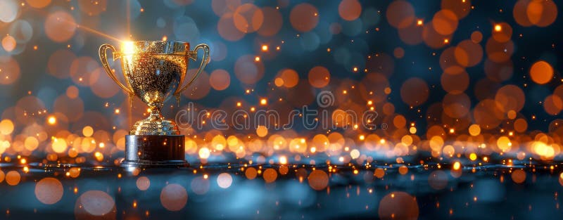 Golden Trophy on Blue Table stock images