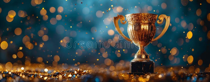 Golden Trophy on Table stock photo