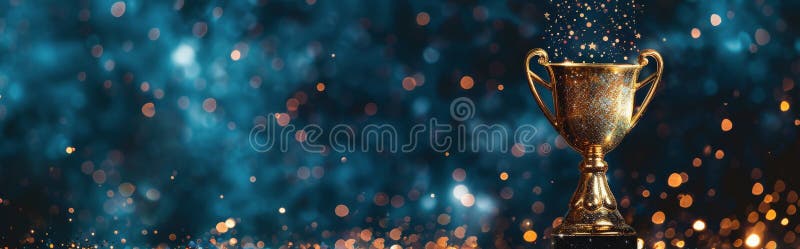 Golden Trophy on Wooden Table royalty free stock photo