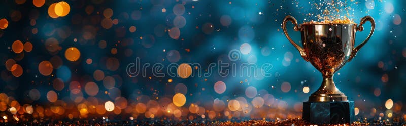 Golden Trophy on Wooden Table royalty free stock photography