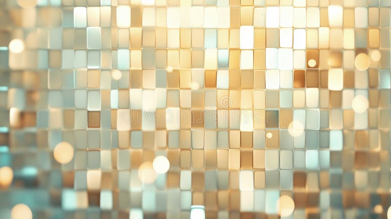 Golden, turquoise mosaic tiles creating intricate pattern with soft bokeh, displaying elegant decorative surface highlighting vector illustration