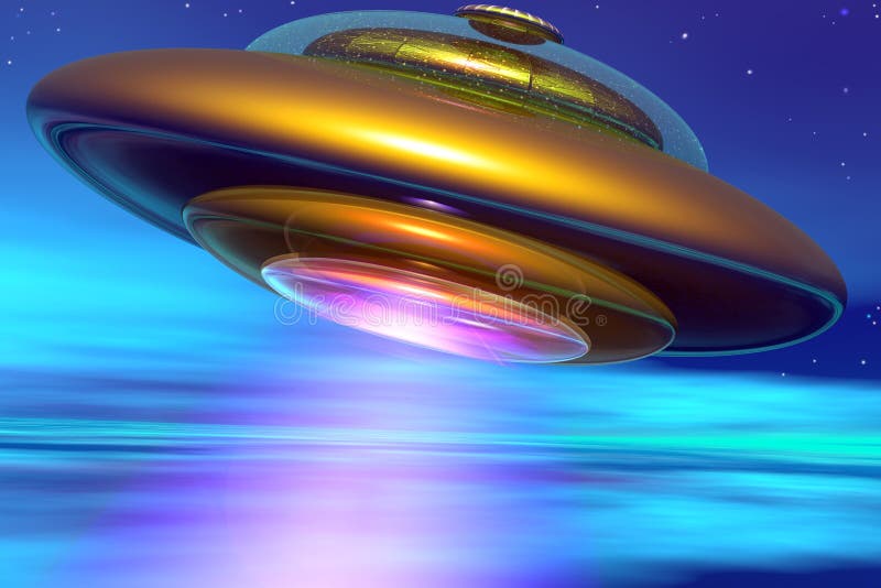 Illustration Dream about UFO or spaceship, photorealistic UFO in the sky