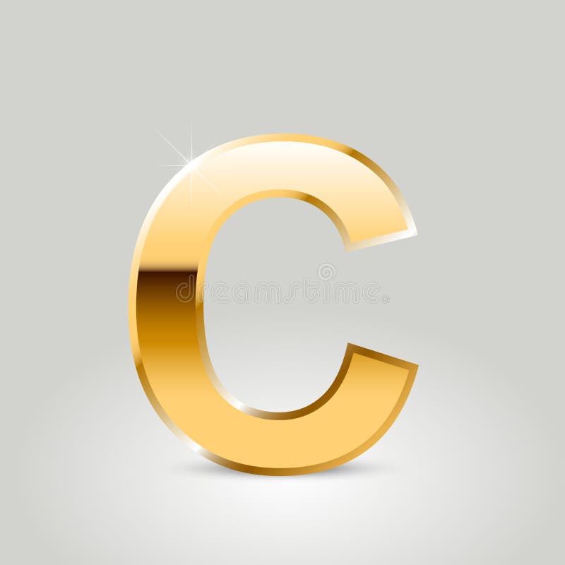 Golden Vector Letter C Uppercase Isolated on White Background Stock
