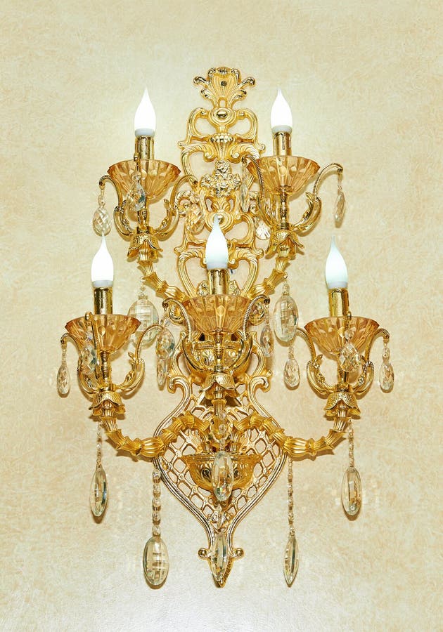Golden wall sconces stock photo