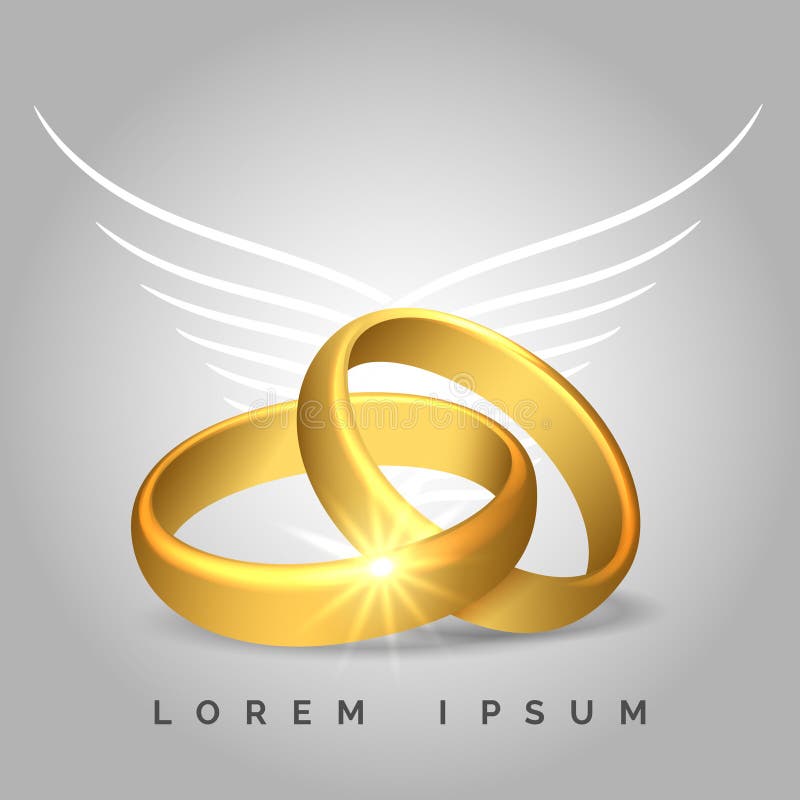 Golden wedding rings with angel wings royalty free illustration Golden wedding rings with angel wings royalty free illustration