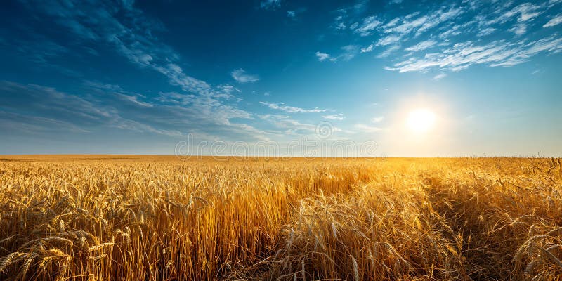 Golden Wheat Field at Sunset A Stunning Landscape stock illustration