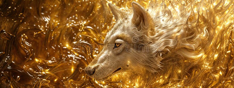 Golden Wolf in a Liquid Dream stock illustration