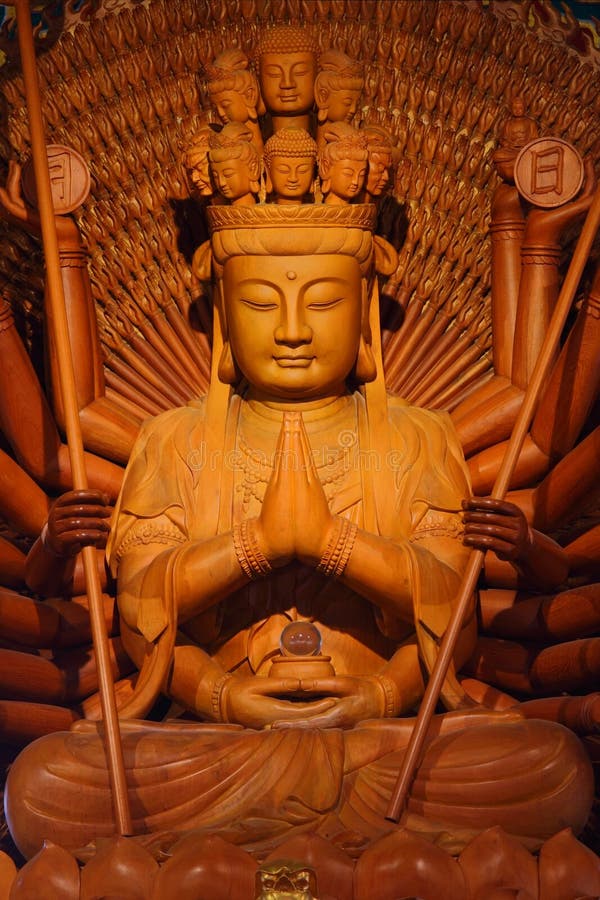 Golden Wood Statue of Guan Yin Stock Photo Image of chinese, pray