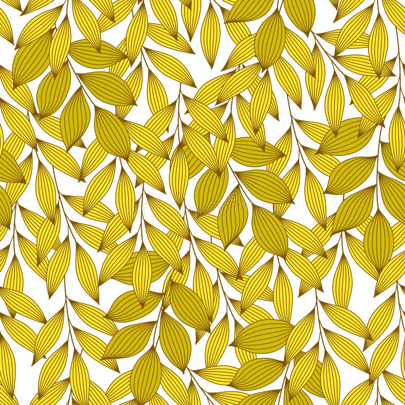 Golden yellow willow tree leaves autumn season seamless pattern, vector