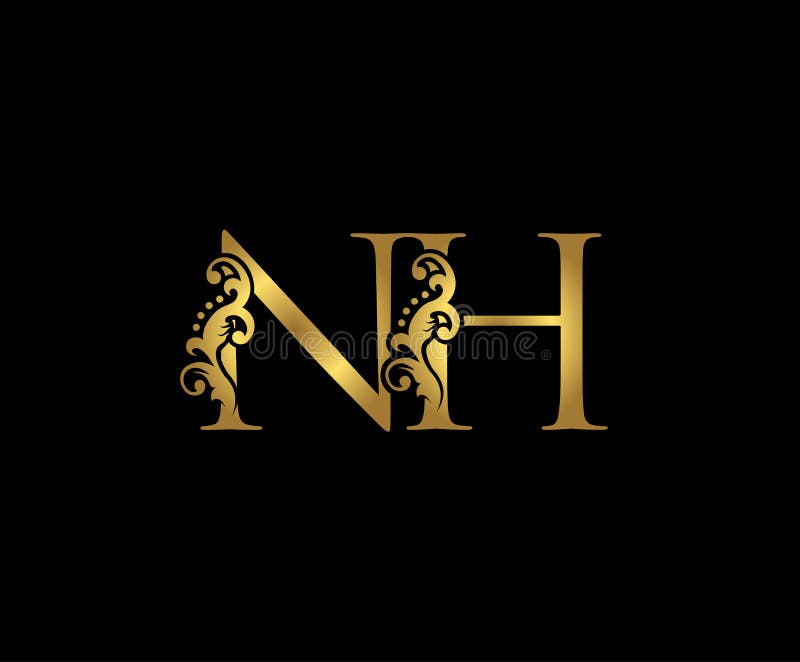 Gold NH Letter Classy Floral Logo Stock Vector - Illustration of ...