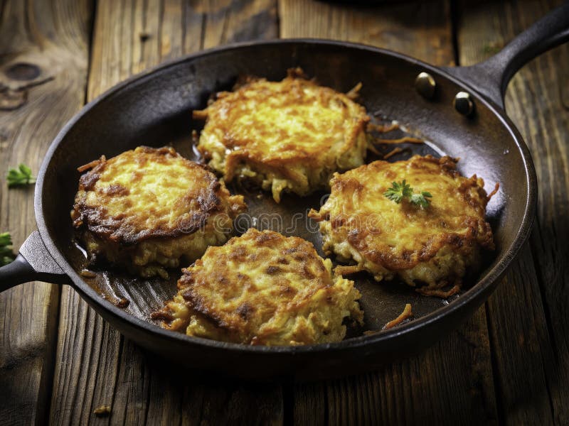 GoldenBrown Crispy Latkes A Vintage Hanukkah Tradition of DeepFried ziemniaczane Pancakes Captured in the Stunning Culinary ilustracji
