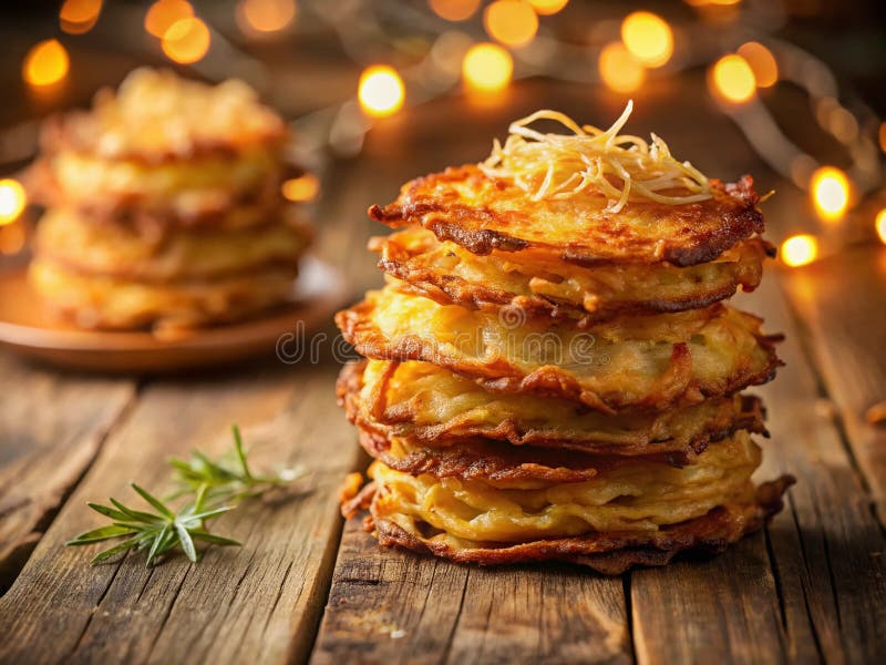 GoldenBrown Crispy Potato Latkes A Delicious Hanukkah Feast Festous Food Photos ilustracja wektor